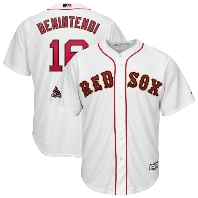 Men MLB Boston Red Sox #16 Benintendi white Gold Letter game jerseys->st.louis cardinals->MLB Jersey